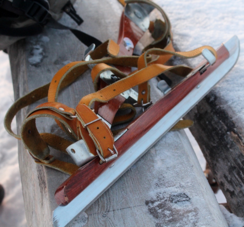 A lucky find: second-hand  wooden touring ice skates.